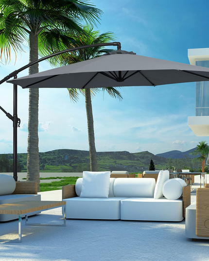 Giantex 10FT Patio Offset Umbrella, 8 Ribs Cantilever Umbrella Outdoor w/Crank, Cross Base