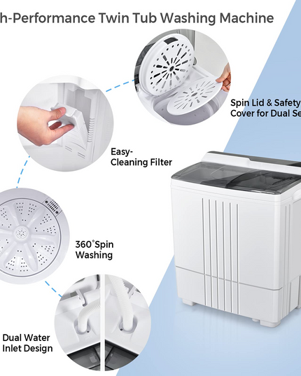 Compact Mini Laundry Washer for Apartment and Home (White & Gray)