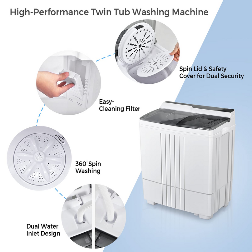 Compact Mini Laundry Washer for Apartment and Home (White & Gray)