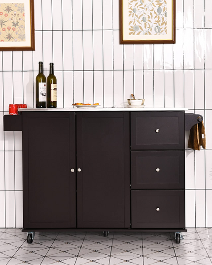 Giantex Kitchen Island with Stainless Steel Countertop, Dark Brown