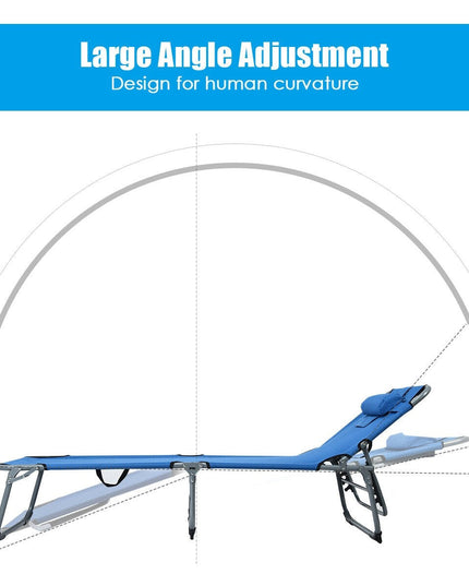 Outdoor Folding Chaise Lounge Chair, Adjustable Camping Recliner Chair