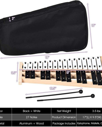 27 Note Glockenspiel Xylophone, Percussion Instrument with Wood Base - Giantexus