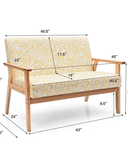 Giantex Mid-Century Wooden Loveseat, Upholstered Wooden Lounge Accent Chair - Giantexus