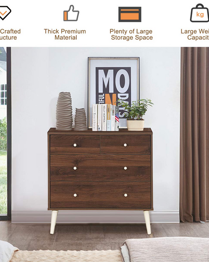 Giantex 4-Drawer Dresser, Free-Standing Chest Wood Legs and Sliding Rail