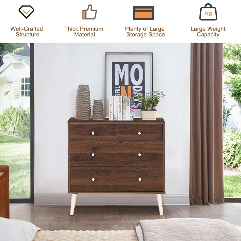Giantex 4-Drawer Dresser, Free-Standing Chest Wood Legs and Sliding Rail