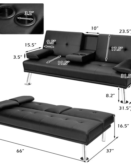 Giantex Modern Convertible Futon Sofa Bed,2 Cup Holders, Backrest Adjustable