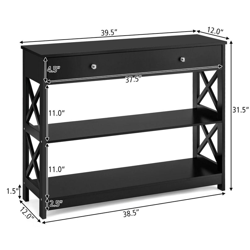 3-Tier Console Table with Drawers - Giantexus
