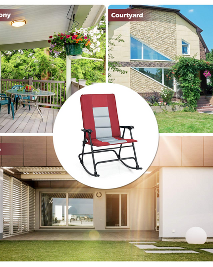 Giantex Camping Rocking Chair Fold-able Oversized with Padded Armrest and Seat
