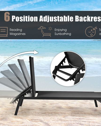 Giantex Chaise Lounge Chair Patio Chaise Lounger with 6-Postion Adjustable Backrest and Breathable Fabric