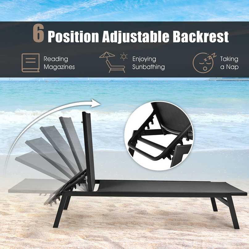 Giantex Chaise Lounge Chair Patio Chaise Lounger with 6-Postion Adjustable Backrest and Breathable Fabric