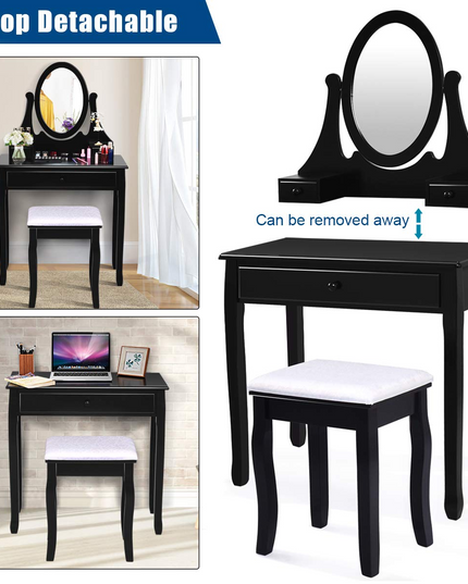 Giantex Vanity Set with Oval Mirror and Cushioned Stool