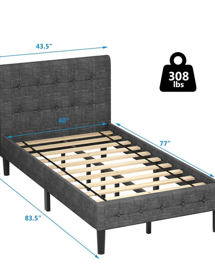 Platform Bed with Button Tufted Headboard | Upholstered Bed Frame