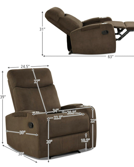 Recliner Chair with Cup Holders, Fabric Reclining Chair Manual Recliner Chair