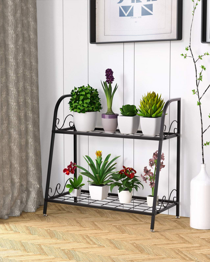 Giantex 2 Tier Metal Plant Stand, Indoor Outdoor Plant Shelf, Flower Rack Display Shelf
