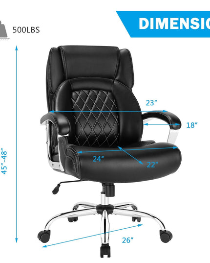 500LBS Leather Office Chair, Height Adjustable Big and Tall Executive Chair - Giantexus