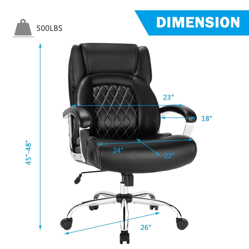 500LBS Leather Office Chair, Height Adjustable Big and Tall Executive Chair - Giantexus