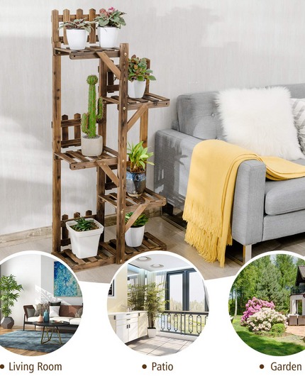 Giantex Wood Plant Stand Rack 5 Tier 6 Potted