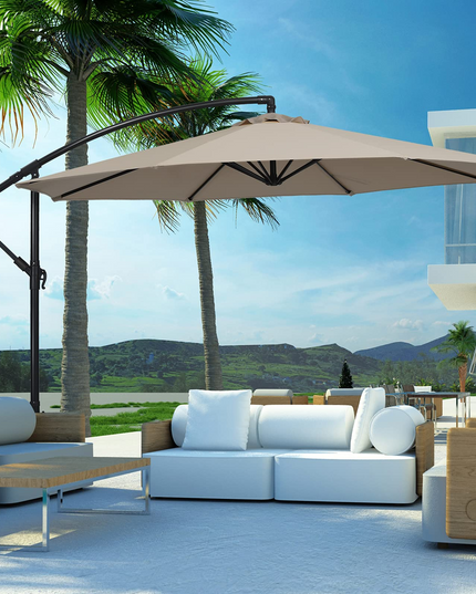 Giantex 10FT Patio Offset Umbrella, 8 Ribs Cantilever Umbrella Outdoor w/Crank, Cross Base