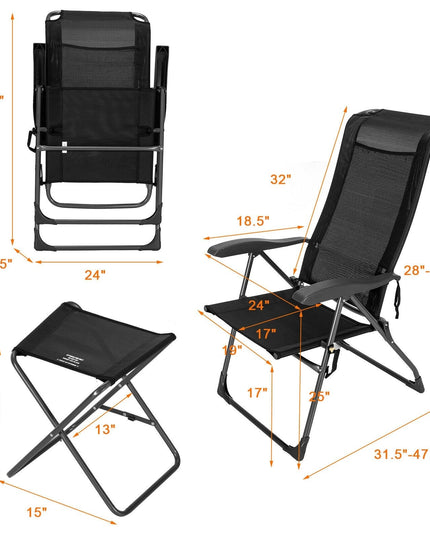 Giantex 2 Pcs Folding Patio Chairs, 2 PCS Footrest, Portable Sling Chairs (Black)