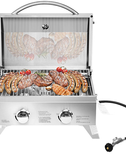 Propane TableTop Gas Grill Stainless Steel Two-Burner BBQ - Giantex