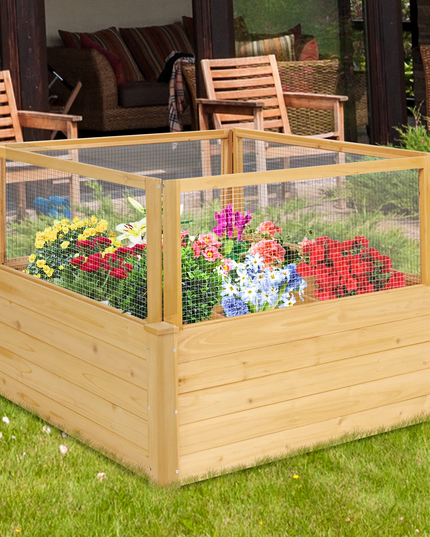 Wood Garden Bed with Critter Guard Fence (42" LX42 WX32.5 H)