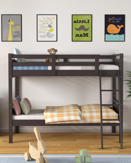 Giantex Twin Over Twin Bunk Bed, Solid Wood Twin Bunk Bed Convertible Into Two Individual Beds