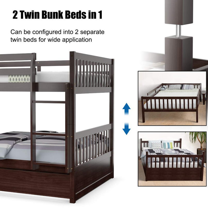 Giantex Full Over Full Bunk Bed with Trundle for Adults Kids Teens