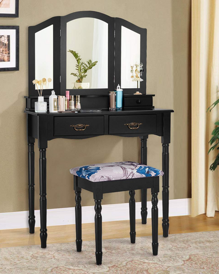 Giantex Modern Bedroom Bathroom Makeup Vanity Desk with Cushioned Stool for Girls Women