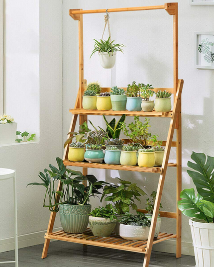 Giantex 3-Tier Hanging Plant Stand Storage Shelf, Folding Flower Pot Organizer Display Storage Rack