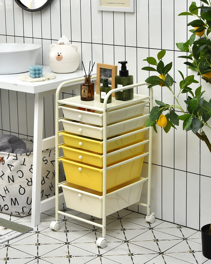  6 Storage Drawer Cart Rolling Organizer Cart, Yellow - Giantex