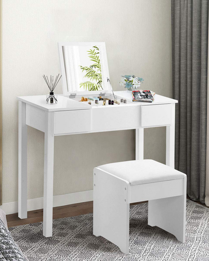Giantex Makeup Dressing Table Writing Desk with 2 Drawers & 3 Removable Organizers