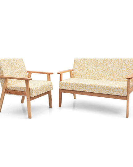 Mid-Century Wooden Loveseat Accent Chair Set - Giantexus