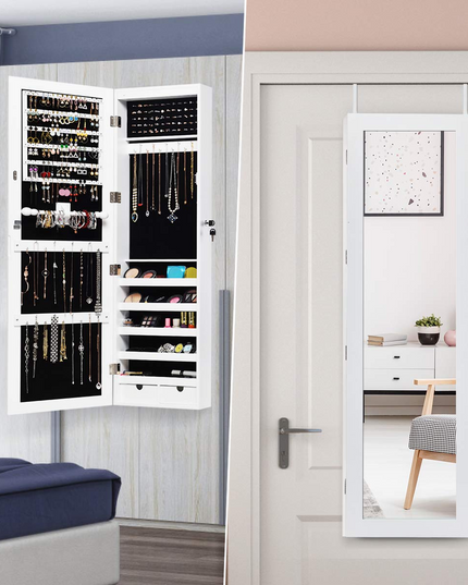 Wall Door Mount Jewelry Armoire Cabinet with 15 LED Lights - Giantex