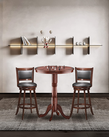 Giantex 3 Pcs Pub Table Set, Wooden Pub Pedestal Side Table w/Stable Base