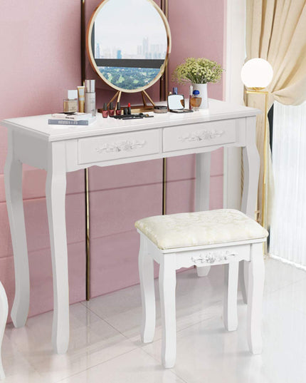 Giantex Vanity Stool Makeup Bench Dressing Stools Retro Wave Foot Floor Pad
