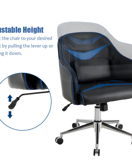 Giantex PU Leather Gaming Chair, Adjustable Height Mid-back Armchair w/ Massage Lumbar Pillow