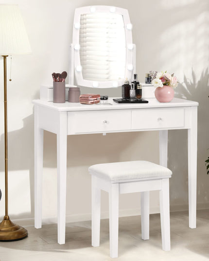Giantex Modern Bedroom Makeup Desk Dressing Table with Cushioned Stool for Girls Women