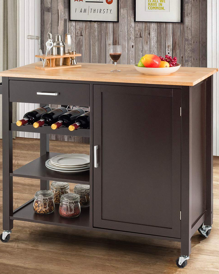 Giantex Kitchen Island Cart Rolling Serving Cart Wood Trolley, Brown