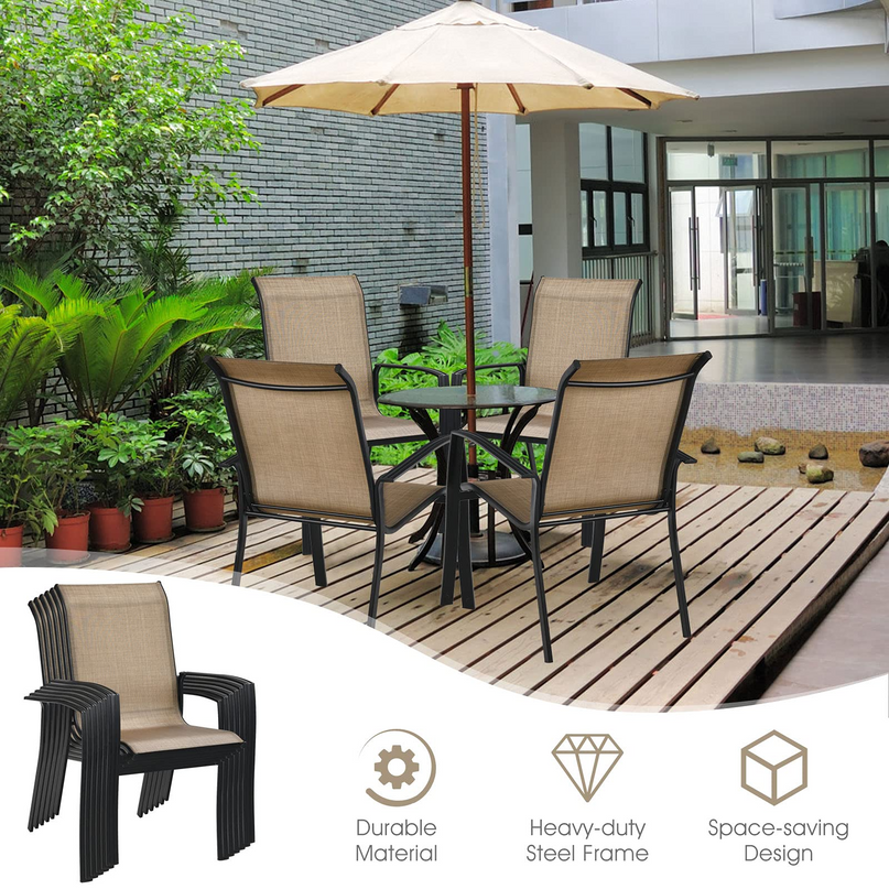 Giantex Metal Camping Chairs with High Backrest Armrest for Porch Deck Pool Beach Yard