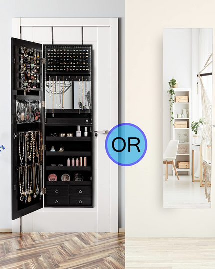 CHARMAID LED Strip Jewelry Armoire with 47.2" H Full Length Mirror
