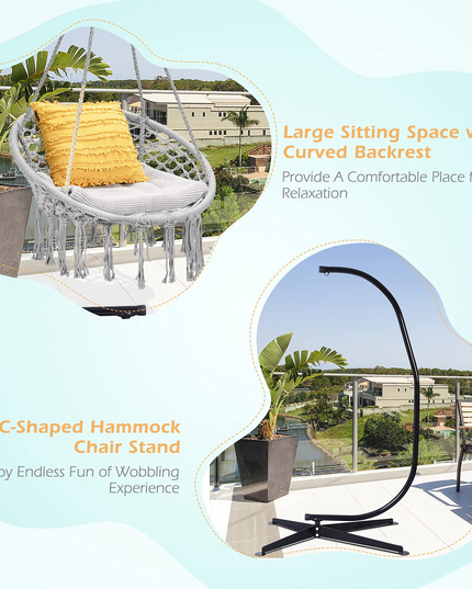 Giantex Hammock Chair with Stand, Solid Steel Heavy Duty C Stand with Macrame Hanging Chair