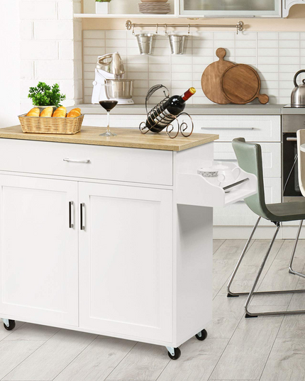 Giantex Kitchen Island, Rolling Kitchen Cart with Spice and Towel Rack, Large Drawer & 2-Door Storage Cabinet