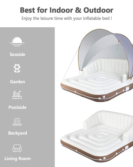 Giantex Canopy Island Inflatable Lounge, Floating Island Raft w/ High Backrest Armrest