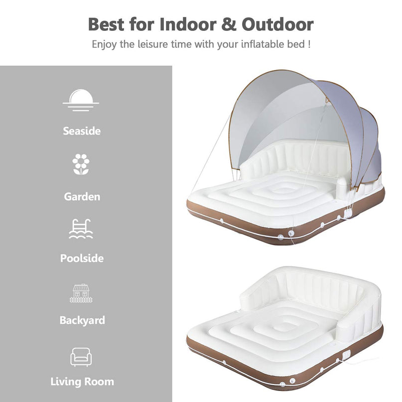 Giantex Canopy Island Inflatable Lounge, Floating Island Raft w/ High Backrest Armrest