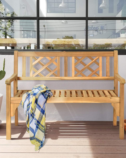 Giantex Patio Wooden Bench, 4 Ft Foldable Acacia Garden Bench (Teak)
