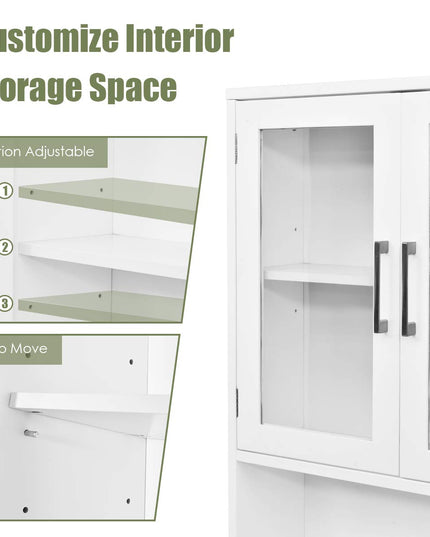 Giantex Over The Toilet Storage Cabinet W/Tempered Glass Doors, 3-Position Adjustable Shelf