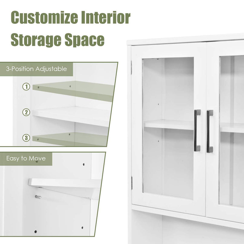 Giantex Over The Toilet Storage Cabinet W/Tempered Glass Doors, 3-Position Adjustable Shelf