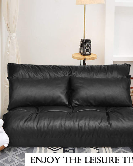 Giantex Floor Sofa PU Leather Leisure Bed Video Gaming Sofa with Two Pillows, Black