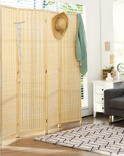 Giantex 4 Panel 6 Ft Tall Bamboo Room Divider, Folding Privacy Screen, Natural - Giantexus