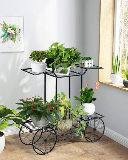 Giantex Garden Cart Metal Plant Stand with 4 Decorative Wheels